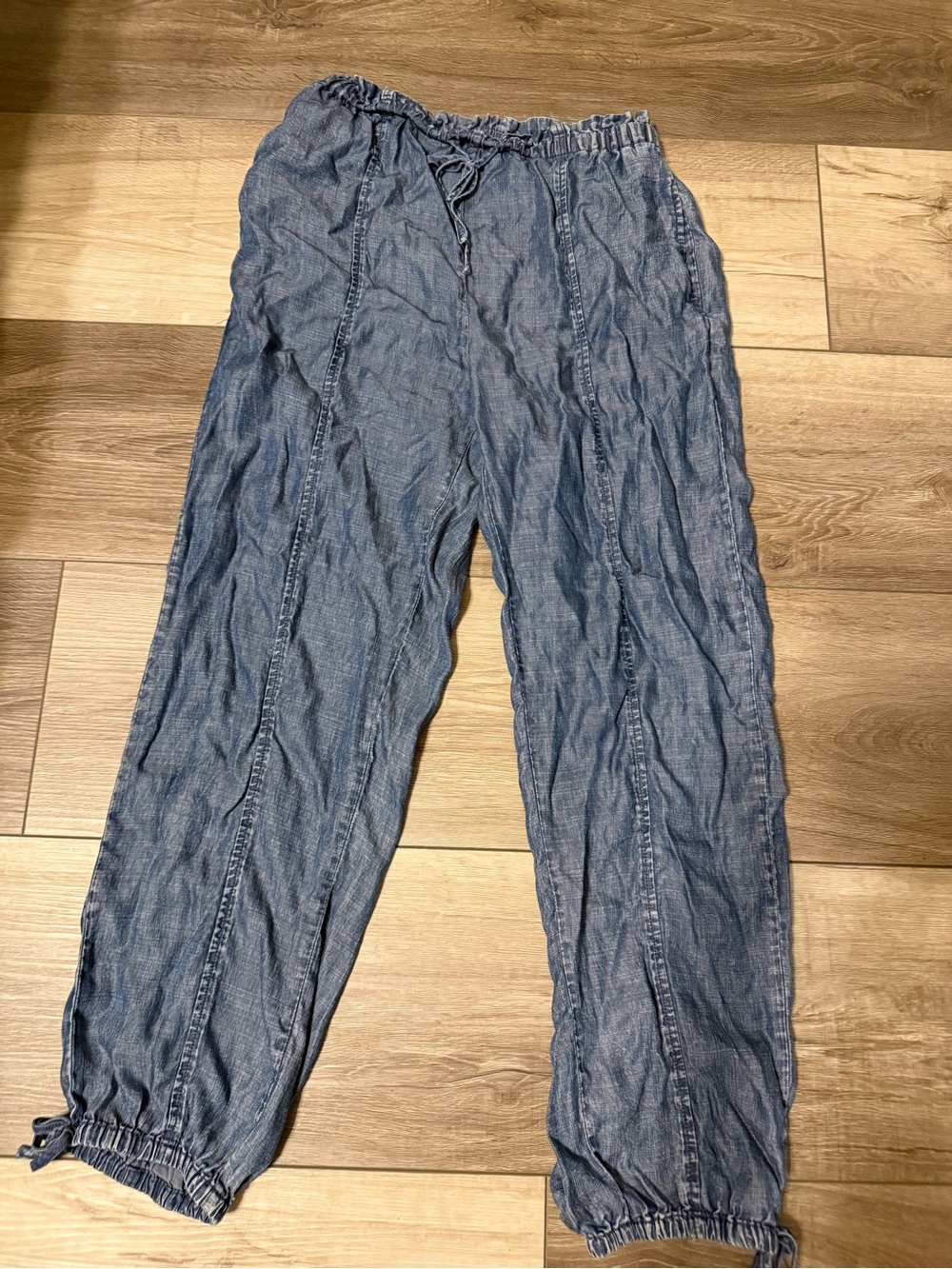 Jane and Delancey Denim-Effect Drawstring Joggers — Slate Blue